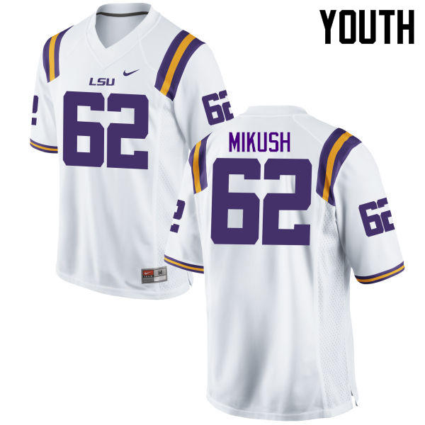 Youth LSU Tigers #62 Justin Mikush College Football Jerseys Game-White - Click Image to Close